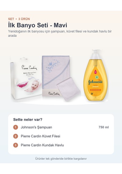 İlk Banyo Seti 3 Parça: Johnson's Şampuan + Küvet Filesi + Kundak Havlu - Mavi