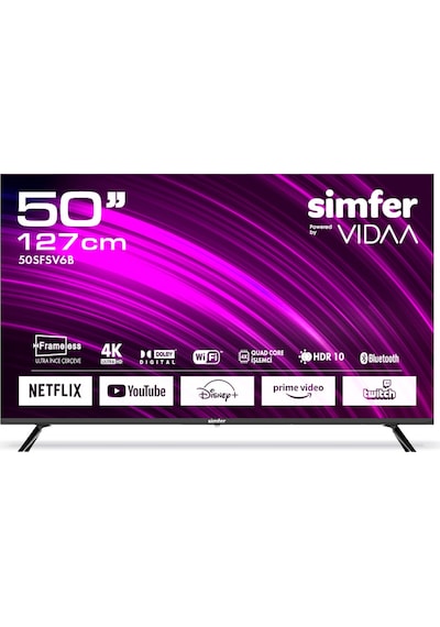 Simfer 50SFSV6B 4K Ultra HD 50" 127 Ekran Uydu Alıcılı VIDAA Smart LED TV
