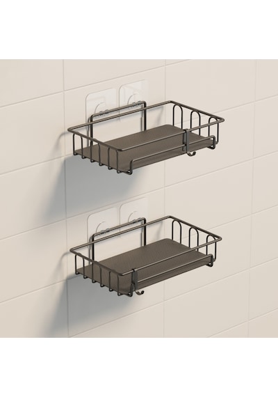 Teknotel Yapışkanlı Kancalı 2 Adet Banyo Rafı Mat Siyah St242p Pl Çok Renkli