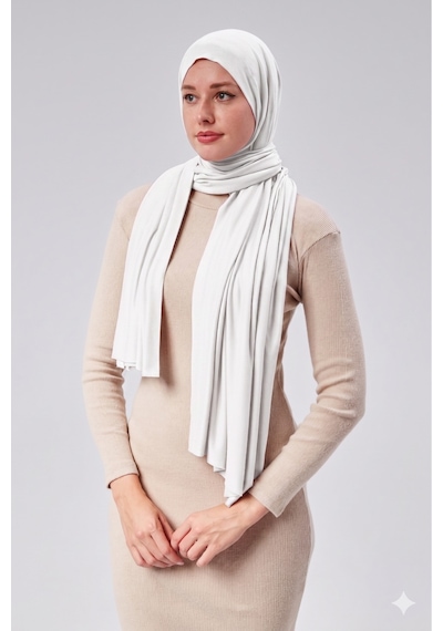 Sonbaharmoda Kadın Tesettür Luxury Penye Şal Kaymaz, Yumuşak, Dört Mevsim Kullanım Şal Kahverengi Beyaz