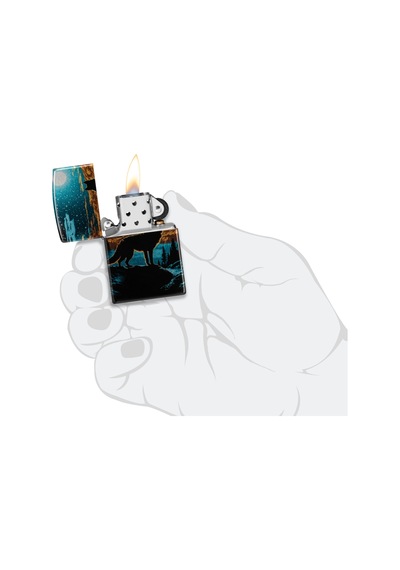 Zippo 49459 Wolf In Moon Design Çakmak Çok Renkli