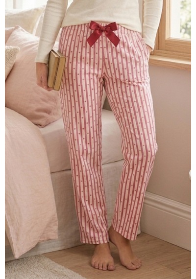 Mataş Kadın Viskon Pijama Altı Rahat Kesim Fiyonk Bağcıklı Bel Pembe
