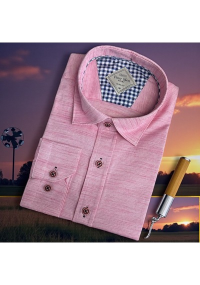 Uzun Kol Linen Keten Slim Fit 4 Mevsim Giyilebilen Pamuklu Gömlek Pembe