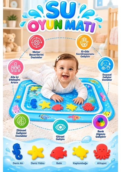 Tıfıl Toys Su Dolu Yüzey İle Eğlenceli Bebek Sulu Oyun Ve Aktivite Matı Mavi Renkli 66 X 50 Cm Oyun Alanı