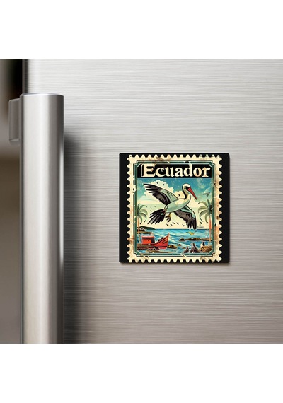 Ekvador Ecuador - Posta Pulu Temalı Ülke - Baskılı Buzdolap Magneti Kare - 9x9 Cm