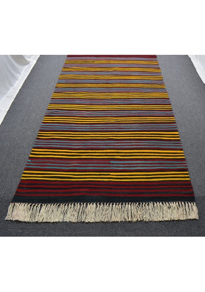 Zehra Abla Halı Yeni El Dokuma Otantik Devasa Çizgili Yahyalı Yün Kilim 7057 Çok Renkli