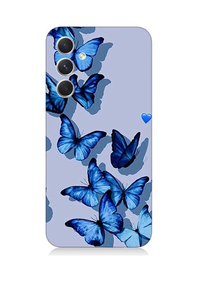 Samsung Galaxy S24 Uyumlu Mavi Kelebekler Desenli Silikon Kılıf