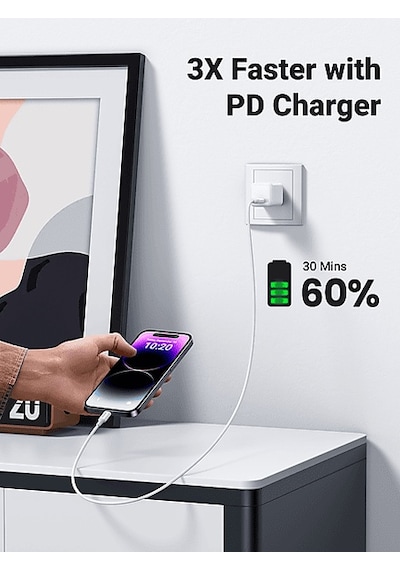 Ugreen Lightning To Usb-c 3a Pd Mfi Sertifikalı Hızlı Şarj Kablosu 1 M Beyaz
