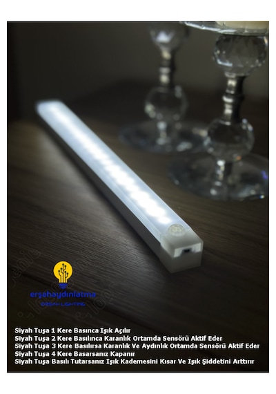 Hareket Sensörlü Şarjlı Led Lamba 30 Cm Beyaz Renk