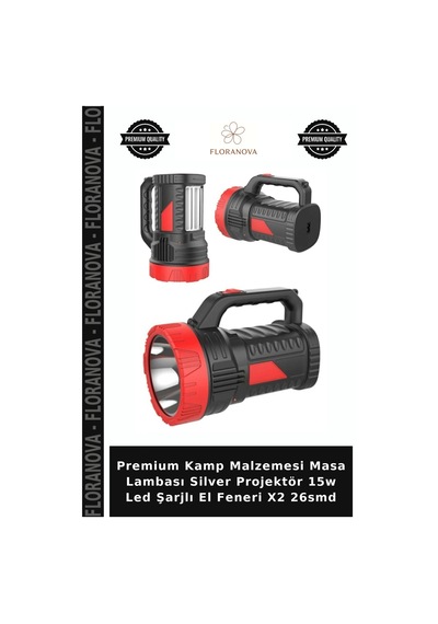 Premium Kamp Malzemesi Masa Lambası Silver Projektör 15w Led Şarjlı El Feneri X2 26smd Diğer
