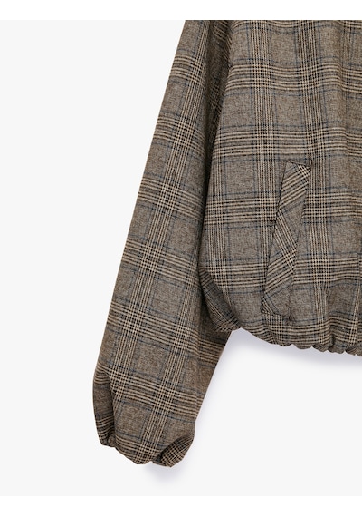 Koton Cepli Fermuarlı Ekose Oversize Bomber Ceket Kahverengi Ekose 7wak50019pw