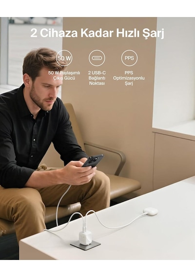 Belkin Boostcharge Pro 2 Bağlantı Noktalı Usb-c Gan Şarj Cihazı 67 W, 2x Usb-c, Beyaz