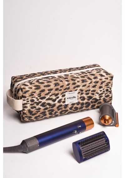 Estrella Leopar Dy-son Airwrap Ve Tüm Saç Şekillendiriciler İçin Xl Boy Çanta Seyahat Çantası Leo-kare Bej