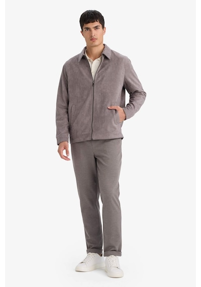 Defacto Regular Fıt Polo Yaka Astarlı Fermuarlı Süet Mont F7871ax26spgr305 Gri-gr305