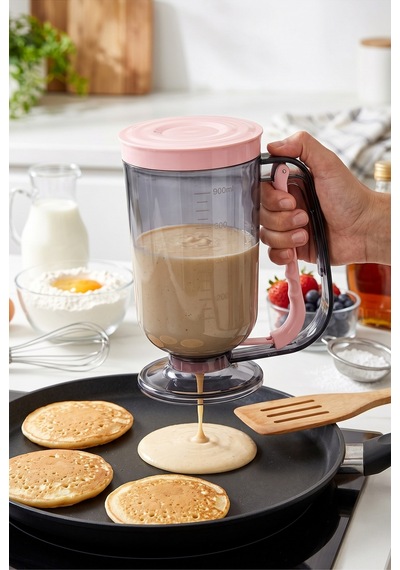 Royalgross Siyah-pembe Pratik Hamur Porsiyonlayıcı 900 Ml Ölçekli Krep Pankek Waffle Kek Muffin Hamur Dağıtıcı Akıtıcı