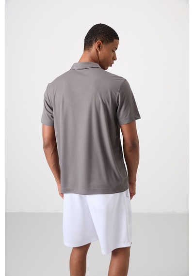 Tommy Life Koyu Gri Logo Baskılı Standart Kalıp Polo Yaka Aktif Spor Erkek T-shirt - 88252 Koyu Gri