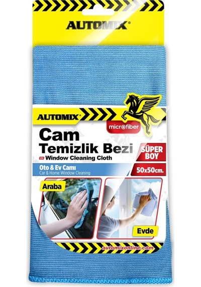 Automix Profesyonel Mikrofiber Cam Temizlik Havlusu Yüksek Emici Leke Bırakmaz 50X50 Cm Mavi