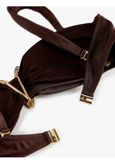 Koton Koton X Şahika Ercümen - Aksesuar Detaylı Straplez Bikini Üstü Çıkarılabilir Askılı Kahverengi 6sak10282mm Kahve