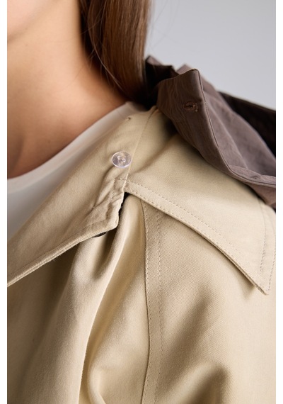 Defacto Regular Fit Kapüşonlu Kemerli Twill Trençkot H3952ax26wnbg501 Bej-bg501
