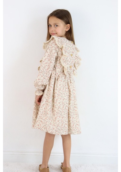 Miababy Rosetan Keten Elbise 1-8 Yaş Kahverengi