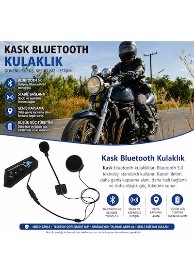 Bt-22 Kask Bluetooth Kulaklık 5.0 Motosiklet Intercom, Mikrofonlu, Ip67 Su Geçirmez, Sesli Komut Destekli