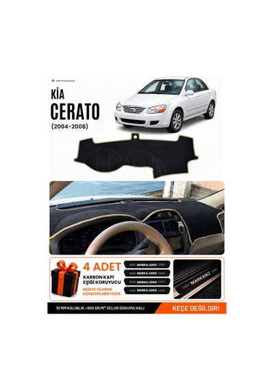 Kia Cerato 2004-2008 Uyumlu Torpido Koruma, Torpido Örtüsü, Torpido Kılıfı - Siyah Bej