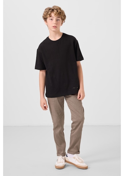 Tommylife Siyah Pamuklu Yumuşak Dokulu Oversize Basic Erkek Çocuk T-shirt - 11297 Siyah