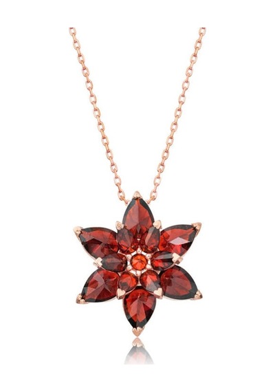 Gümüş Kırmızı Lotus Çiçeği Kolye (551175278)