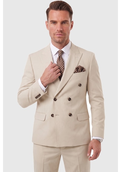Deepsea Erkek Slim Fit Kruvaze Bej Takım Elbise Likralı Spor Şık Business 2702414