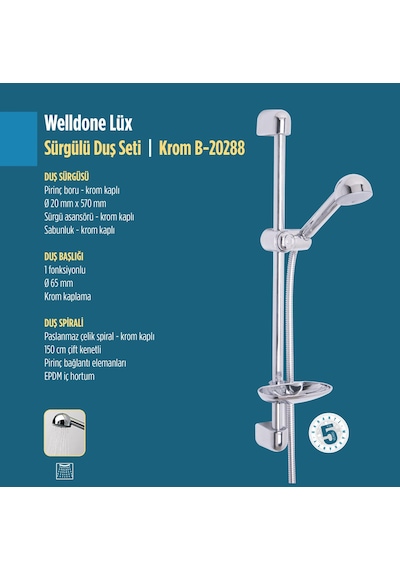 Welldone Lux Sürgülü Sabunluklu Duş Seti - Krom