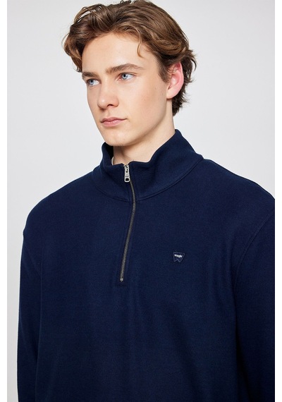 Wrangler Pamuklu Regular Fit Dik Yaka Fermuarlı Selanik Örgü Sweatshirt Lacivert