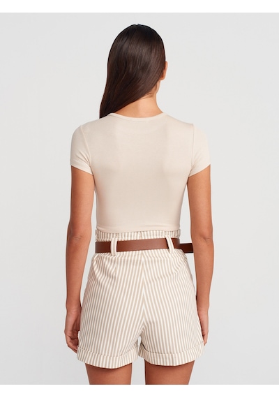 Dilvin 31104 Modal Crop Top-bej Bej