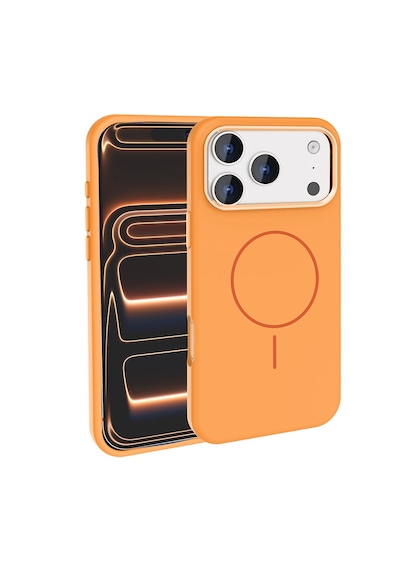 Zore Apple iPhone Uyumlu 17 Pro Max Kılıf M-safe Şarj Özellikli Metal Kamera Çerçeveli Edi Silikon Kapak Turuncu