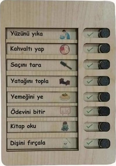 Ahşap Çocuk Günlük Rutin Checklist Kontrol Listesi