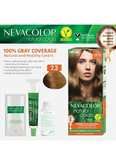 Nevacolor Natural Colors 7.3 Karamel Kumral - Kalıcı Krem Saç Boyası Seti