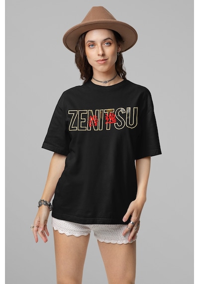 Zenitsu Agatsuma Sırt Baskılı Unisex Oversize Anime Tişört Siyah