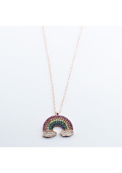 Renkli Zirkon Taşlı Gökkuşağı Rose Gold Kaplama Gümüş Kolye Gümüş