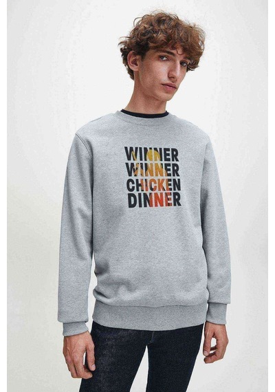 Pubg Wınner Kadın Baskılı Gri Melanj Erkek Örme Sweatshirt