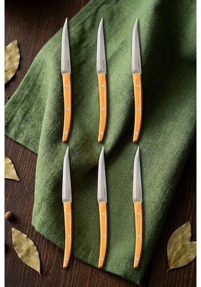 Bambum Valls 6'lı Kılçık Ve Steak Bıçağı Seti 21.5 Cm - Bambu Saplı Paslanmaz Çelik Balık Bıçağı