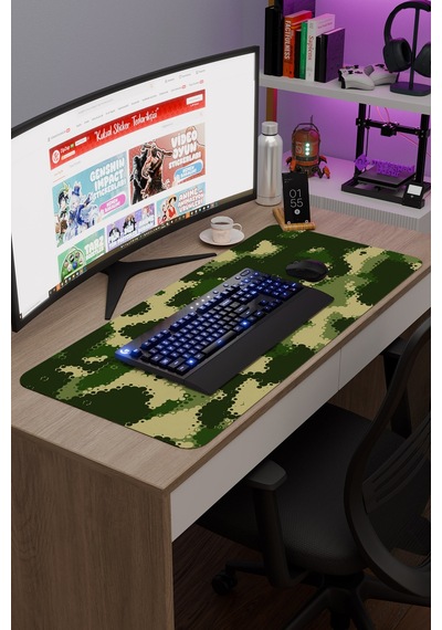 Kamuflaj Kaymaz Dikişli Kauçuk Oyuncu Mousepad V1 - 90x40 Xxl Gaming Mouse Pad Fare Altlığı