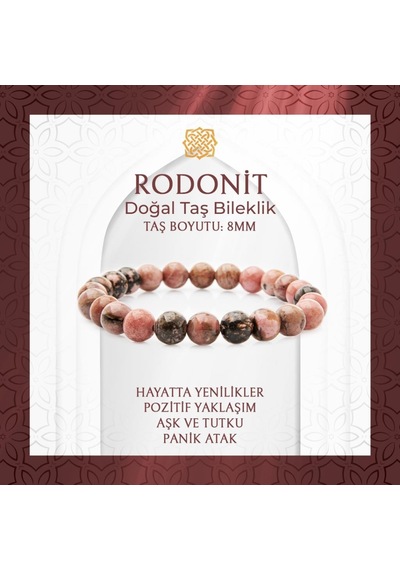 Saff Doğaltaş Rodonit 8 MM Doğal Taş Bileklik Çok Renkli