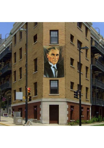 Sivil Gazi Mustafa Kemal Atatürk Portre Poster Cephe Bayrağı - 2x3 Metre 1