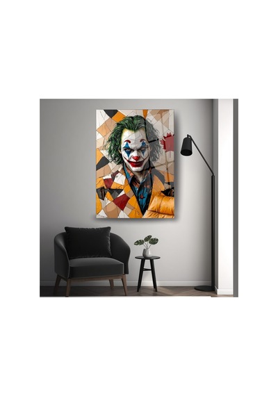 Cam Tablo - Sanatsal Joker Portresi Portre Temalı Dekoratif Duvar Tablosu, Salon Ve Yatak Odası Dekoru,