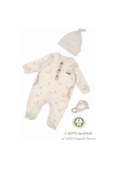 Babycosy Organic Wear Bebek Tulum Şapka %100 Organik Pamuk , Bebek - Yenidoğan- Csy8182 Krem