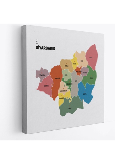 Diyarbakır İli Ve İlçeler Haritası Dekoratif Kanvas Tablo 1322