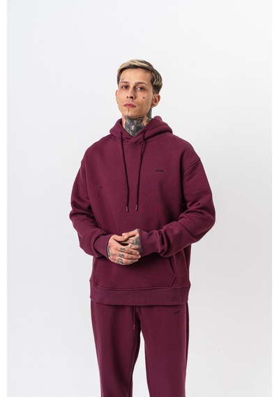 Erkek Respire Yazı Detaylı Kapüşonlu Basic Oversize Hoodie Vişne Bordo
