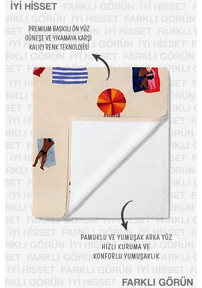 Soyut Plaj Temalı Mikrofiber Havlusu - Modern Akdeniz Krem Hızlı Kuruyan Havuz Deniz Banyo Havlu Bulut Şafak