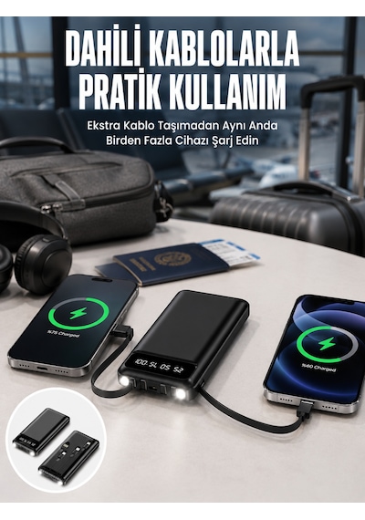 20.000 Mah Led Işıklı Lcd Ekran Usb Girişli Yeni Nesil