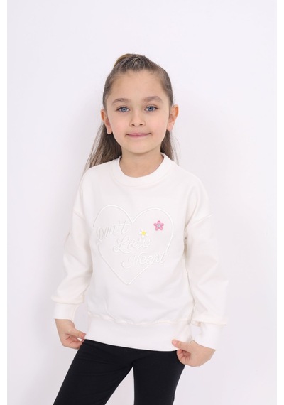 Toontoy Kız Çocuk Relax Fit Bisiklet Yaka Hafif Düşük Omuz Nakış Baskılı Sweatshirt - 2 İplik Ekru Toontoy Kız Çocuk Relax Fit Bisiklet Yaka Hafif Düşük Omuz Nakış Baskılı Sweatshirt - 2 İplik Ekru