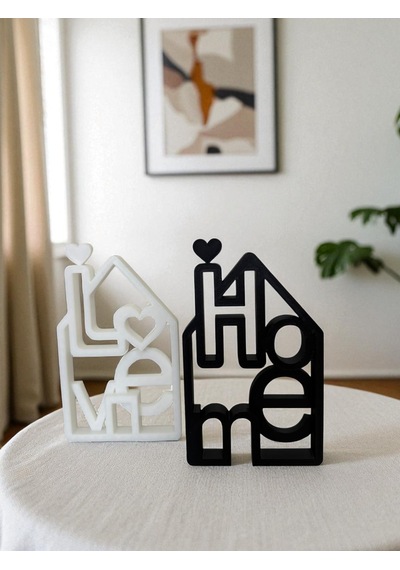 "home & Love" Dekoratif Obje Minimalist Ev Ve Ofis Aksesuarı Siyah Beyaz 2'li -